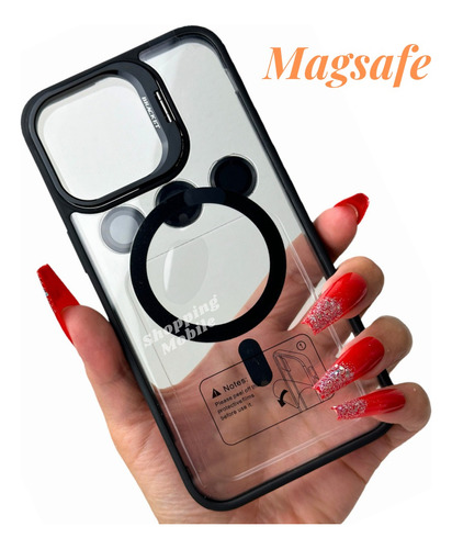 Kit Pelic Capinha Auto Glass  Magsafe C/ Suporte P/ iPhone