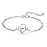 Pulsera Modelo Gato De Plata 925 Para Mujer Ajustable