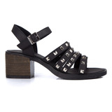 Sandalias Mujer Cuero Taco Ancho Alto Tachas Liviana Octavia