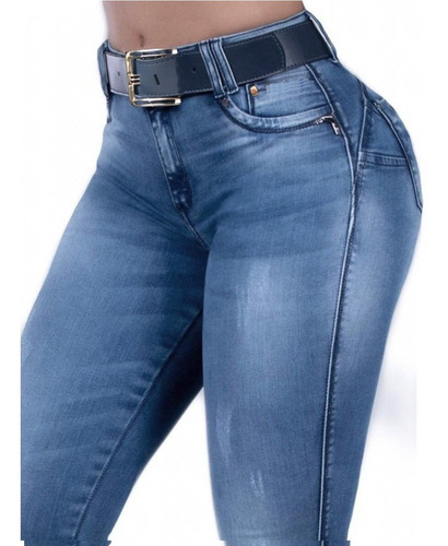 Calça Com Cinto Jeans Bojo Removível Aumenta Bumbum