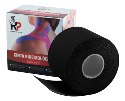 Cinta Kinesiológica De 5 Cm X 5 M Color Negra Color Negro