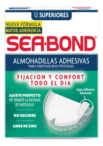 Sea Bond Superior Almohadillas Adhesivas Dentaduras Superiores 12 Piezas