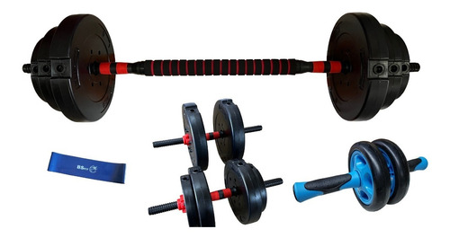 Kit Barra +2 Mancuernas + 24 Kg Set Discos Lisos Bsfit