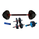 Kit Barra +2 Mancuernas + 24 Kg Set Discos Lisos Bsfit