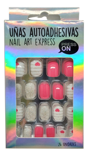 Uñas Autoadhesivas Press On Nail Art Thelma Y Louise 24u Color Rayas Corazón