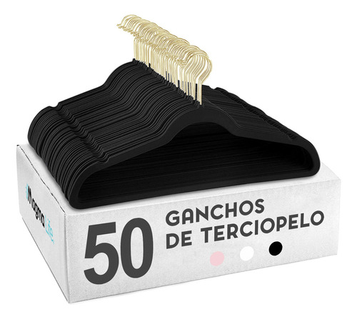 50 Ganchos Para Ropa Terciopelo Antideslizante Premium Color Negro Magma Life Home Ml24gan