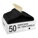 50 Ganchos Para Ropa Terciopelo Antideslizante Premium Color Negro