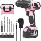 Taladro Inalámbrico Workpro 20v, Kit Completo Rosa, 1500 Rpm Color Rosa Frecuencia 60hz