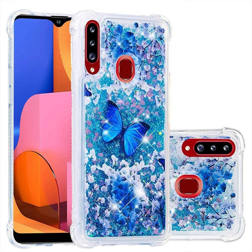 Funda Para Galaxy A20s, Celeste/glitter/resistente/silicona