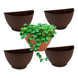 Kit  04 Vaso Meia Lua  Marrom Jardim Vertical Parede Cuia