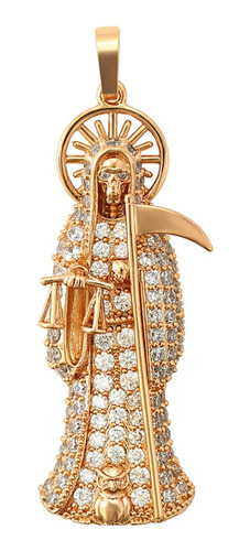 Dije Oro 18k Lam  Santa Muerte Amuleto Protección Swarovski