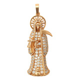 Dije Oro 18k Lam  Santa Muerte Amuleto Protección Swarovski