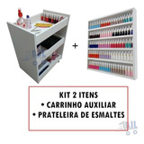 Kit Expositora De Parede + Carrinho De Manicure Auxiliar Cor Branco