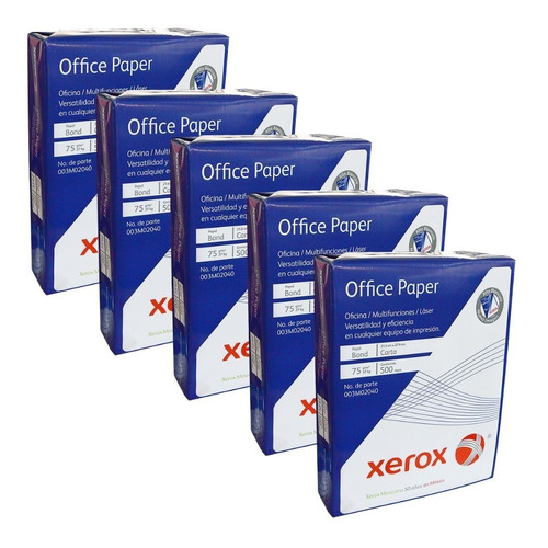 Caja 2500 Hojas Xerox Office Papel Tamaño Carta 5 Resmas 