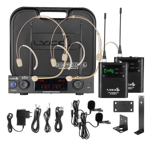 Microfone Sem Fio Duplo Uhf Lapela Auricular Uhxpro-02hlihli Cor Preto