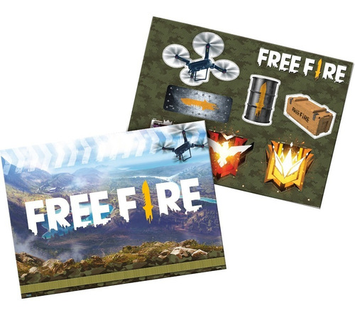 Kit Decorativo Free Fire - Painel 64x45cm + 8 Peças Destac. Cor Estampado