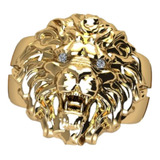 Anillo Oro 14k Hombre León Con Piedra Zirconia Suiza