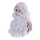 1 Peluca Santa Claus Barba Larga Vestido Fantasía Blanco