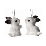 Conjunto De 2 Ornamentos De Conejos Peludos