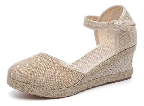 25-3 J Sandalias Tacón Alpargatas Plataforma Yute Color Con