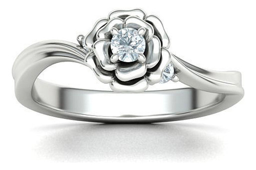 Anel De Flor Floral Feminino Em Prata 925 Com Moissanite