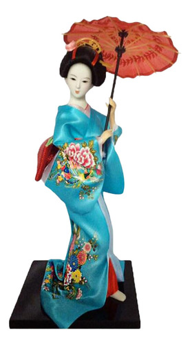 Escultura De Muñeca Geisha Asiática De Geisha Azul Claro