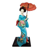Escultura De Muñeca Geisha Asiática De Geisha Azul Claro