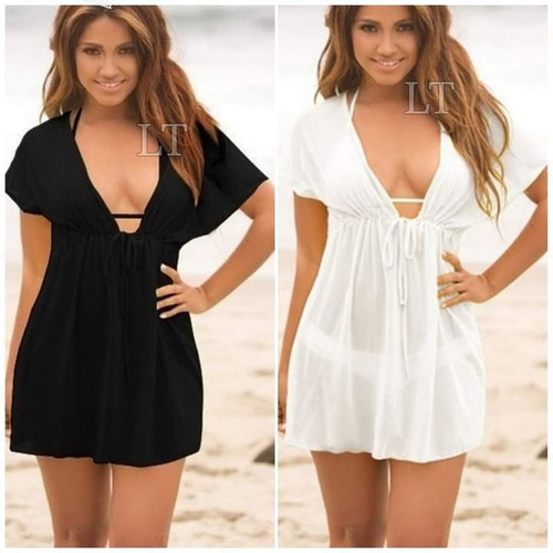 Vestido Playero Fibrana Cintura Cordón Ajustable 