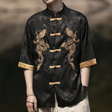 Camiseta Masculina Bordada Dress Plus Dragon Ice Silk Short