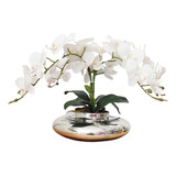 Arranjo De Flores 4 Orquídeas Brancas Realistas Vaso Prata