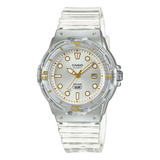 Reloj Casio Pop Lrw-200hs-7ev Mujer Correa Transparente Bisel Gris Fondo Gris