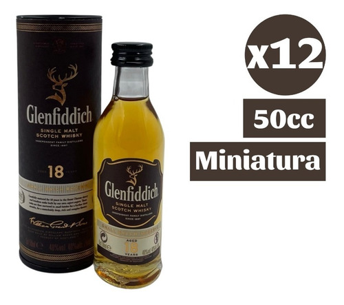 12x Miniatura 50cc Whisky Glenfiddich 18 Años Single Malt