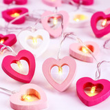 Mudder 20 Led Warm Wooden Heart String Lights Fairy Lights O