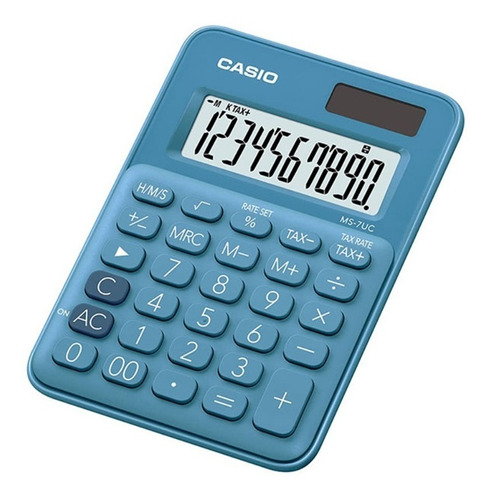 Mini Calculadora Casio De Mesa - Visor Amplo 10 Dígitos Azul