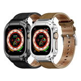 2 Fundas Metal Y Correas De Piel Para Apple Watch Ultra 8 )