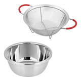 Kit Bowl Bacia Escorredor De Macarrão Inox Com Alça Salada 