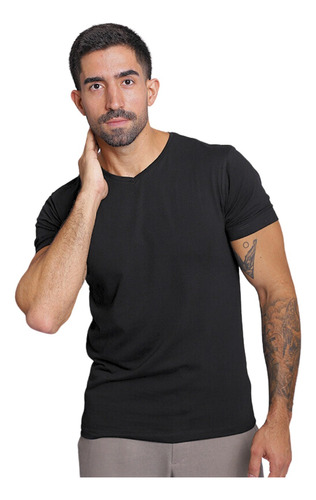 Camiseta Algodão Egípcio  Gola V Manga Curta Slim Masculina