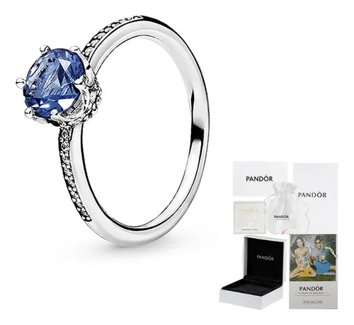 Anillo Pandora Moments Plata 925 Solitario Zirconia Azul