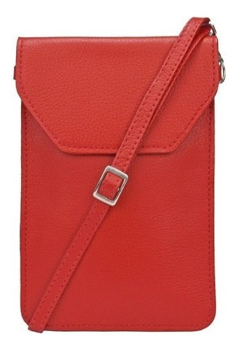 Bolsa Transversal Pequena Tiracolo Porta Celular Couro Legit Cor Vermelho