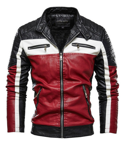 Chamarra Biker De Cuero De Color Bloqueado Para Hombre