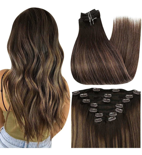 Extensiones De Cabello Real 20in 120gr Marrón Balayage Con C