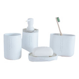 Set Baño Dispenser Jabon 2 Portacepillos Jabonera Poliresina Color Blanco