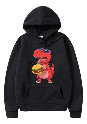 Blusa Moletom Capuz Bolso Unissex Dino Hamburguer Hot Comida