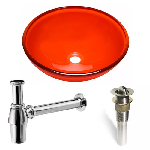 Juego Baño Bacha Apoyo Vidrio Naranja Sifon Sopapa Metalgrif