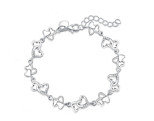 Pulsera Corazones Baño De Plata 925 +caja De Regalo 