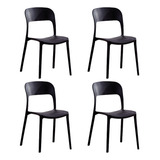 Silla Niviko Living Plastica Comedor Jardin Set X4 Apilable Estructura De La Silla Negro Asiento Negro Diseño De La Tela Negro