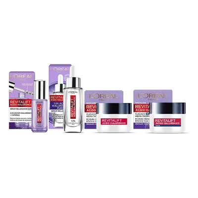 Kit L'Oréal Paris Revitalift Ácido Hialurónico: Sérum facial + Sérum Ojos + Crema Hidratante de Día + Crema Hidratante de Noche 4pzs. | Envío gratis