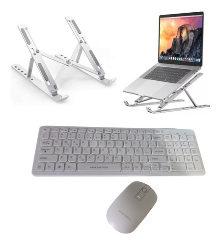 Teclado E Mouse Wireless + Suporte Para Notebook Lenovo Flex Cor Do Teclado Branco