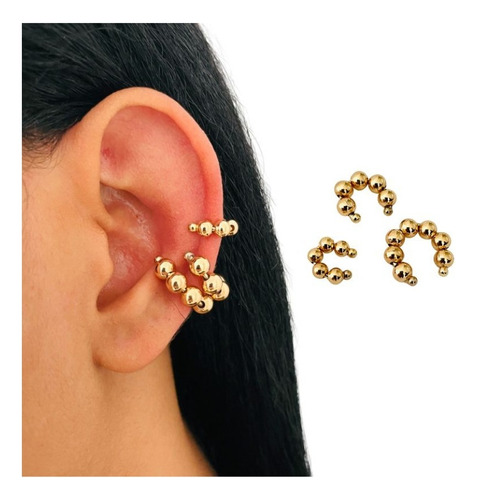 Aretes Mujer Ear Cuff Solitario Set Ear Cuff Esferas Doradas