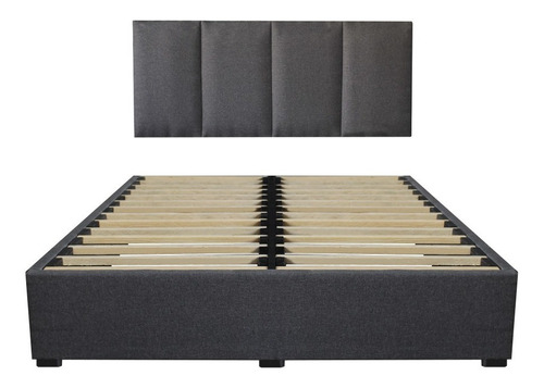 Cama Recamara - Base Box Cabecera Tapiz Gris King Size